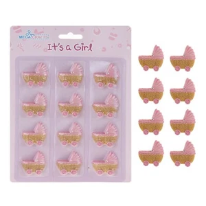 Mega Crafts - Girl Baby Carriage Poly Resin Embellishments - Pink, Set of 12PCS - Picture 1 of 3