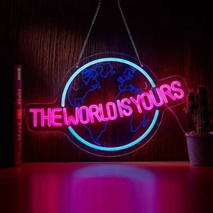 The World Is Yours Neon Sign for Wall Decor - Dimmable LED Neon Light 18.5"x12" - Picture 1 of 10