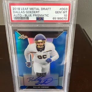 2018 Leaf Metal Draft #DG3 Dallas Goedert Auto Blue Prismatic 26/35 PSA 10 POP 1 - Bild 1 von 4