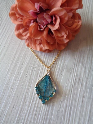 XL-Einfache Kette " Fächer"   petrol/gold  - Bild 1 von 2