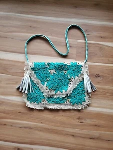 Anthropologie ibBan Purse Mansi Straw Jeweled Envelope Clutch Beaded Tassel - Picture 1 of 6