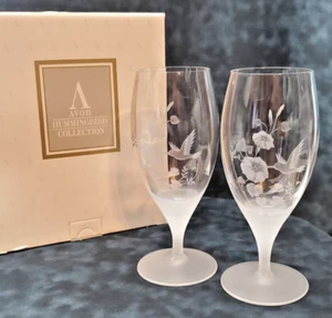 Vintage Avon Hummingbird Crystal Pair of Beverages Iced Tea Glasses Set of 2 - Picture 1 of 3