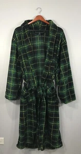 Faded Glory Robe Men's One Size Green Yellow Plaid Fleece Sleepwear w/ Tie Sash - Picture 1 of 13