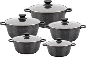 5Pcs Die-Cast Aluminium Stockpot Set with Glass Lids Non-Stick Casserole Set - Picture 1 of 7