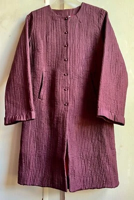 ✫ Шикарный * ANOKHI * фиолетовый розовый 100% шелк с подкладкой Kantha стежок кимоно пальто S✩ - Изображение 1 из 4