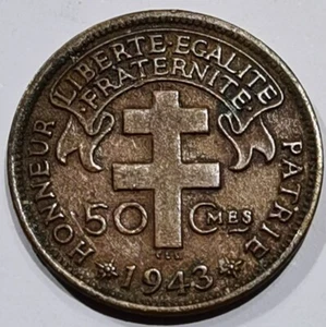 CAMEROUN Français Libre - 50 Centimes coix de Lorraine - 1943 - TTB - Imagen 1 de 2