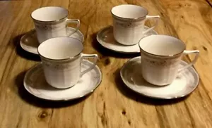 Patrón Rothschild de Noritake marfil 7293 platino ribete Japón 4 tazas y platillos - Imagen 1 de 3