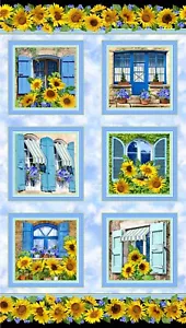 Summer Sunflowers scenic Quilt Panel by Michael Miller 24 x 44 - Picture 1 of 3