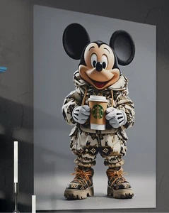 Micky Maus Leinwand Bild Farbig Wandbild Cartoon Pop Art Mickey Trinkt Kaffee - Bild 1 von 5