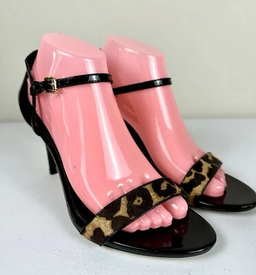 Michael Kors Black Patent Calf Hair 3in Stiletto Heels Ankle Strap Buckle 8.5M - Image 1 of 4