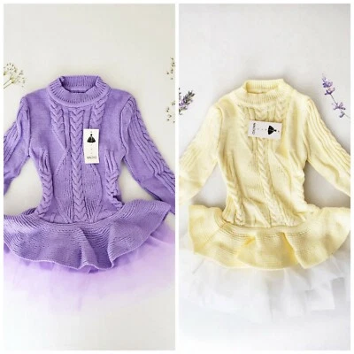 Niños Niñas Tejido Suéter Invierno Pullover Crochet Tutú Vestido Top 6-7 Años  Foto 1 de 4
