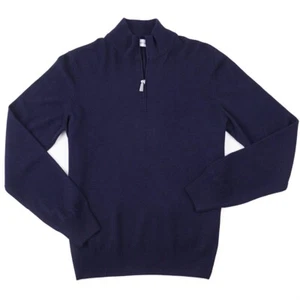 Gran Sasso Navy Blue Extrafine Wool-Cashmere Quarter Zip Sweater S (Eu 48) NWT - Picture 1 of 8