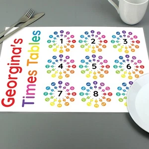 Personalised Educational Times Tables Placemat - Birthday Learning School Gift - Picture 1 of 6