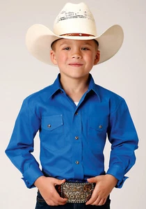 Roper Boys Kids Blue 100% Cotton Snap L/S Western Shirt - Picture 1 of 4