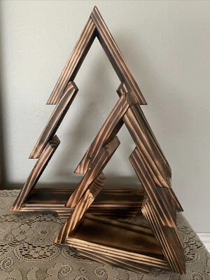 Hand Crafted Wooden Rustic Christmas Tree Decoration Set of 2 - Image 1 of 4