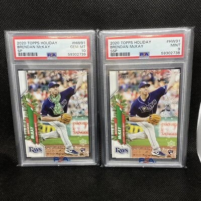 Lot (2) PSA 10 2020 Topps Holiday Brendan McKay SP & RC SSP Snowball PSA 9 POP 1 - Image 1 of 2