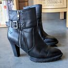 White Mountain Alva Black Faux Leather Heeled Zipper Buckle Moto Ankle Boots 85