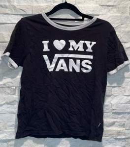 EUC Damen Vans Ringer Neck S/S T-Shirt I 3 MY VANS Aufkleber schwarz & weiß M - Bild 1 von 3