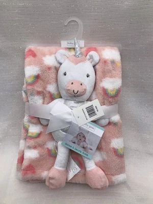 BG Unicorn Plush Buddy & Rainbow Baby Blanket Security Lovey Pink Girls Gear NEW - Image 1 of 4