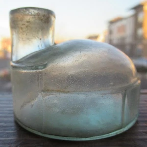 Pale Aqua Tooled Top Igloo Shape Inkwell Ink Bottle With JIEM Type Paneled Base - Picture 1 of 9