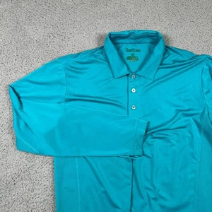 SanSoleil Mens Long Sleeve Polo Shirt Medium UV 50 Cooling Turquoise Golf Active - Picture 1 of 7