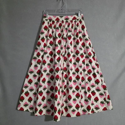 NWT Boden Womens Layla Cotton Sateen Ivory Strawberry Pop Skirt Size 6 - Image 1 of 4