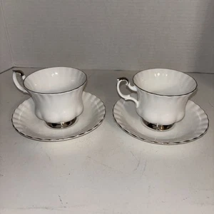 2 Royal Albert Chantilly Platinum Tea Cup And Saucer Fine Bone China England - Picture 1 of 8
