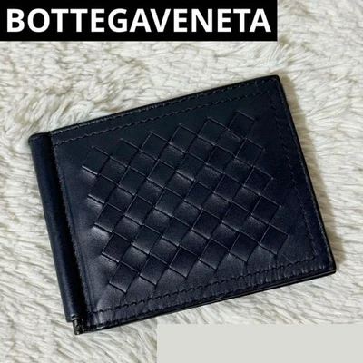 Bottega Veneta Nueva Cartera Intrecciato Doble Plegable Clip para Dinero Cuero Azul Marino Italia Foto 1 de 4