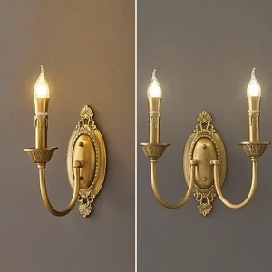 Apliques de pared LED de latón luz retro vela lámpara de pared baño comedor luz - Imagen 1 de 11