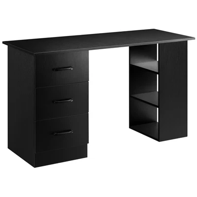 HOMCOM Scrivania Moderna in Legno con 3 Cassetti e 3 Ripiani 120x49x72cm Nero - Immagine 1 di 4
