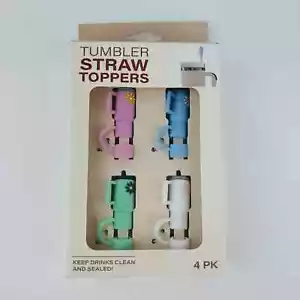 4-Pk Tumbler Straw Toppers Tumbler Cup Accessories Multi-color Flower Design - Picture 1 of 2