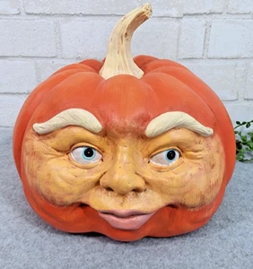 Halloween Calabaza Jack O' Linterna Cabeza Cara Resina Otoño Expresivo Humano 10" NUEVO - Imagen 1 de 8