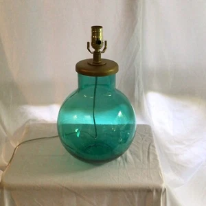 Turquoise ball-shaped ￼ Recycled, Spanish ￼Glass Table Lamp 15” - Picture 1 of 11