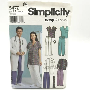 Simplicity 5472 Scrubs Jacket Top Pants Tie Hair Band Mens Misses XS M Pattern - Picture 1 of 4