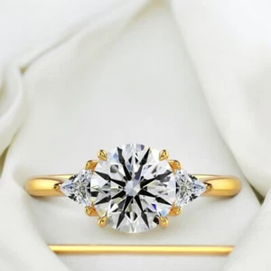 Round Cut 2.00 Ct Lab Grown IGI Diamond Wedding Ring 14K Yellow Gold - Picture 1 of 10