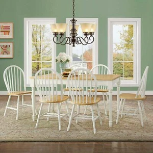 Farmhouse Dining Room Set 7-PC Kitchen Table and Chairs Wooden White Furniture - Picture 1 of 8