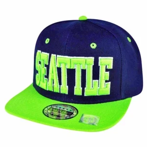 Seattle Washington Navy Two Toned Snapback Green Flat Bill Hat Cap State City - Picture 1 of 2