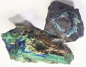 2 Copper Minerals Pieces w Chrysocolla Azurite and Chrysocolla Specular Hematite - Picture 1 of 16