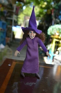 Handmade Dollhouse Halloween Witch Doll Purple Dress & Hat Brunette - Picture 1 of 4