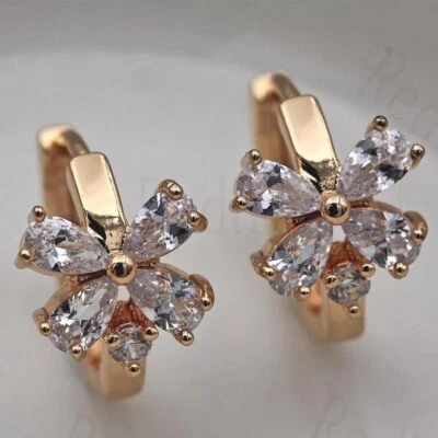 Pretty New 18K Yellow Gold Filled 4 Clear CZ Bow Round Huggie Hoop Earrings - Image 1 of 4