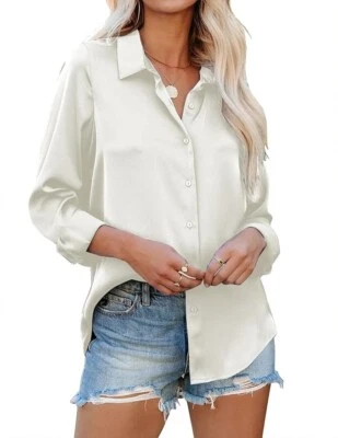 MUJER DONNA KARAN NUEVA YORK TÚNICA DE SEDA MANGA LARGA TALLA GRANDE GRIS CLARO Foto 1 de 4