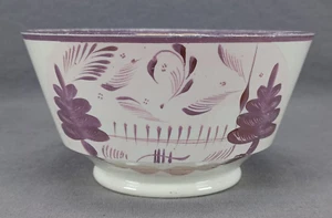 British Purple Luster & Pink Fence Pattern Pearlware Waste Bowl Circa 1820-1840 - Picture 1 of 8