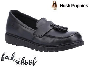 Hush Puppies School Shoes Older Girls Black Leather Slip On Loafer Moccasin - Picture 1 of 6