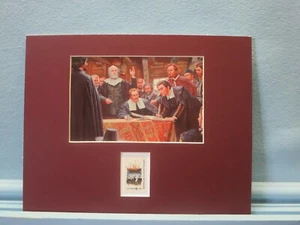The Pilgrims sign the Mayflower Compact honored by the Pilgrim stamp - Picture 1 of 1