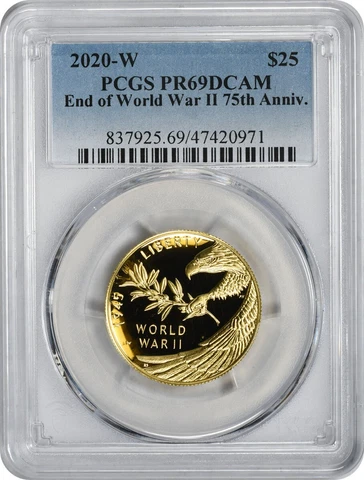 2020-W $25 End of World War II 24-Karat Gold Coin PR69DCAM PCGS Cover