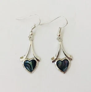 Natural Heart Paua Abalone Shell Dangle Earrings NEW - Picture 1 of 3
