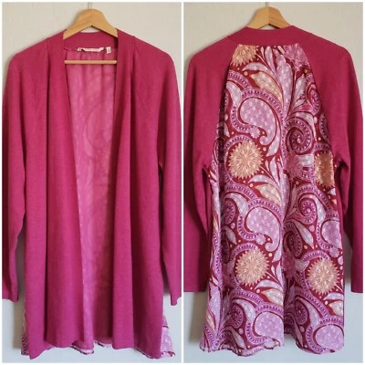 Soft Surroundings Paisley Pattern Back Open Front Cardigan Sweater Pink Size XL Foto 1 de 4
