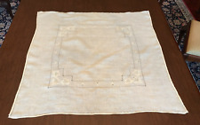 BEAUTIFUL VINTAGE SQUARE 33" BEIGE TABLECLOTH w/ITALIAN STYLE EMBROIDERY.