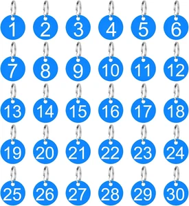 30 Pack 1-30 Plastic Numbers Tags with Key Rings, Numbered Keychain Tags for Dor - Picture 1 of 7
