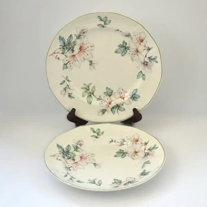 Adams Azalea Dinner Plates Pink Green Floral 10.25 Inch Vintage Set of 2 - Picture 1 of 6